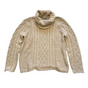 Burgess Cable Knit Fisherman Sweater Womens Small Cream Turtleneck Long Sleeve